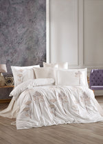 Zümra Nakışlı Pamuk Saten Nevresim Takımı - Krem/Bej