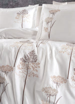 Zümra Nakışlı Pamuk Saten Nevresim Takımı - Krem/Bej