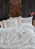 Hüma Nakışlı Pamuk Saten Nevresim Takımı - Krem