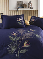 Starliçe Nakışlı Pamuk Saten  Nevresim Takımı - Lacivert