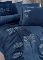 Zümra Nakışlı Pamuk Saten Nevresim Takımı - Lacivert