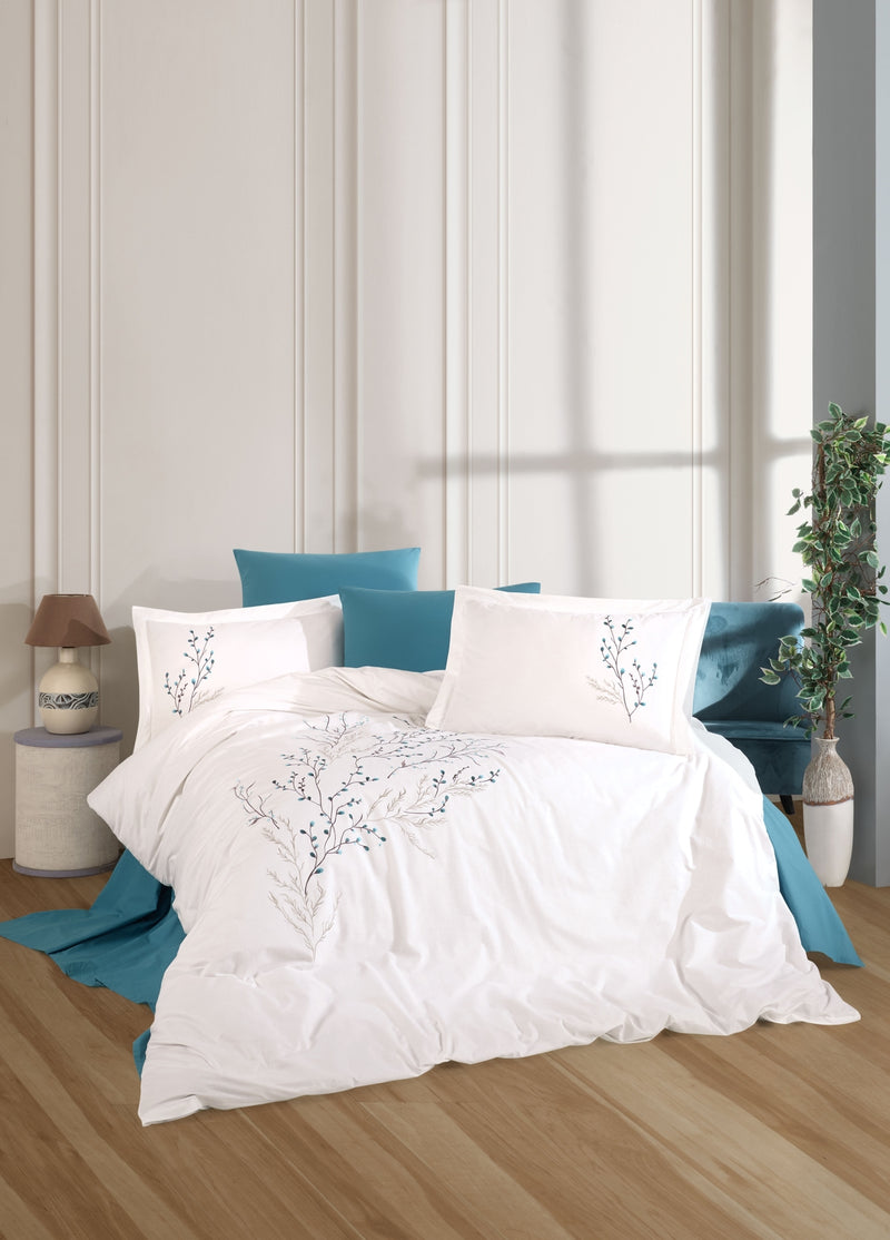 Soul Nakışlı Poplin Saten Nevresim Takımı - Beyaz