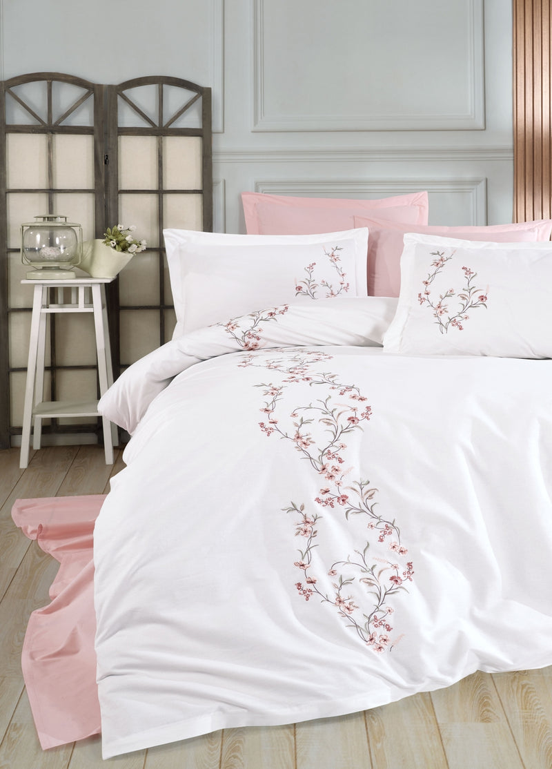 Комплект пододеяльников из атласного поплина с вышивкой Lia - кремовый