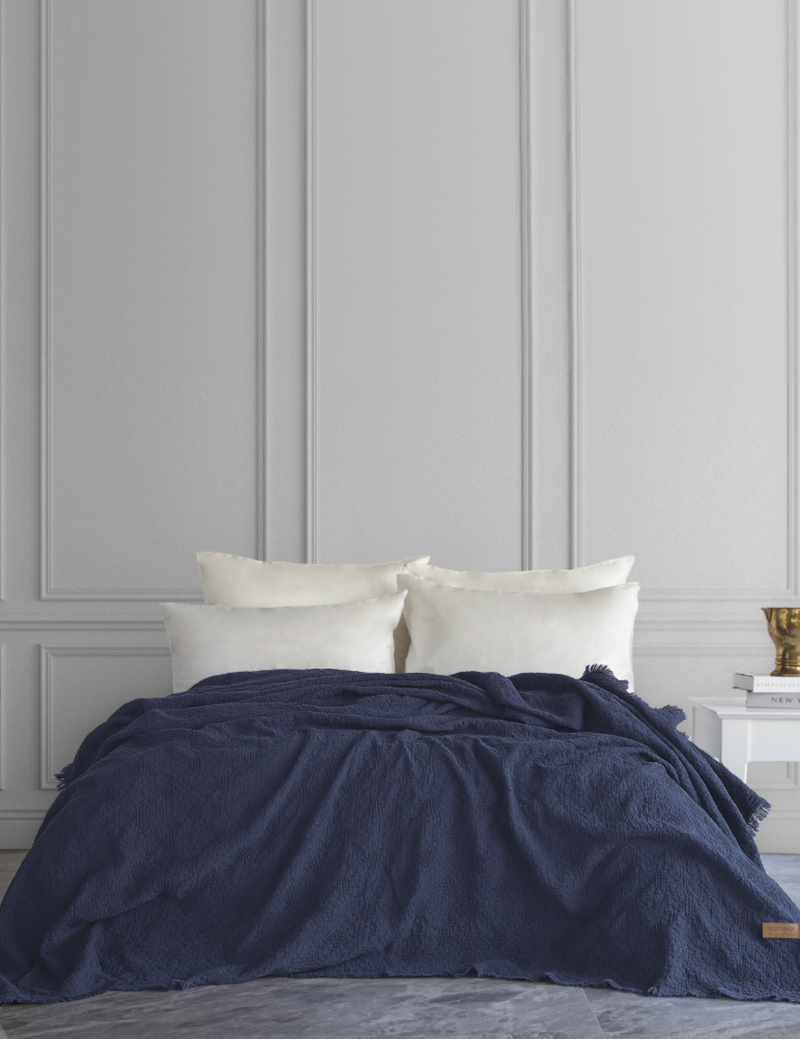Notte Fitilli Yatak Örtüsü - Lacivert