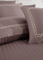 Nüans Nakışlı Pamuk Saten Yollu Nevresim Takımı - Açık Kahve