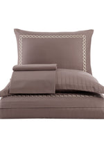 Nüans Nakışlı Pamuk Saten Yollu Nevresim Takımı - Açık Kahve