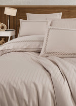 Nüans Nakışlı Pamuk Saten Yollu Nevresim Takımı - Bej