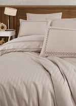 Nüans Nakışlı Pamuk Saten Yollu Nevresim Takımı - Bej