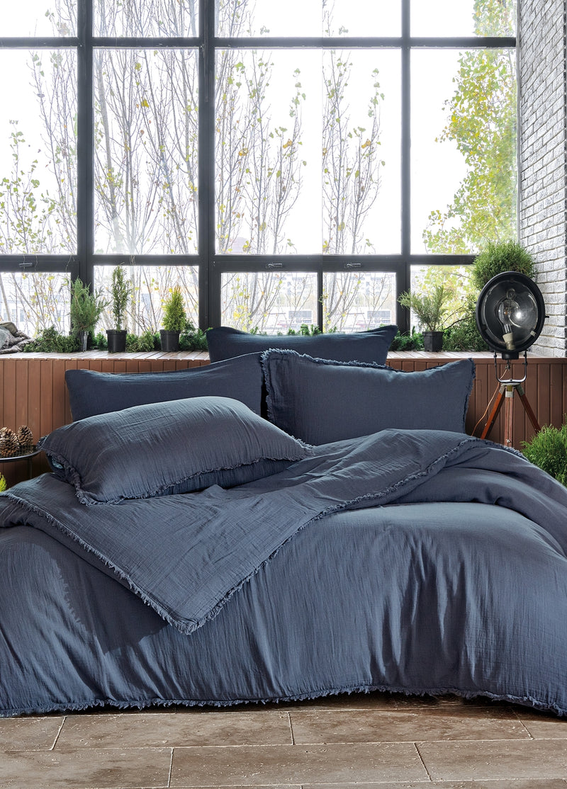 Комплект пододеяльников из двойного муслина из блестящего хлопка - индиго