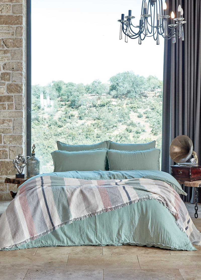 Shine&Gloria Pamuk Çift Kişilik Müslin Nevresim&Yatak Örtüsü Takımı - Mint