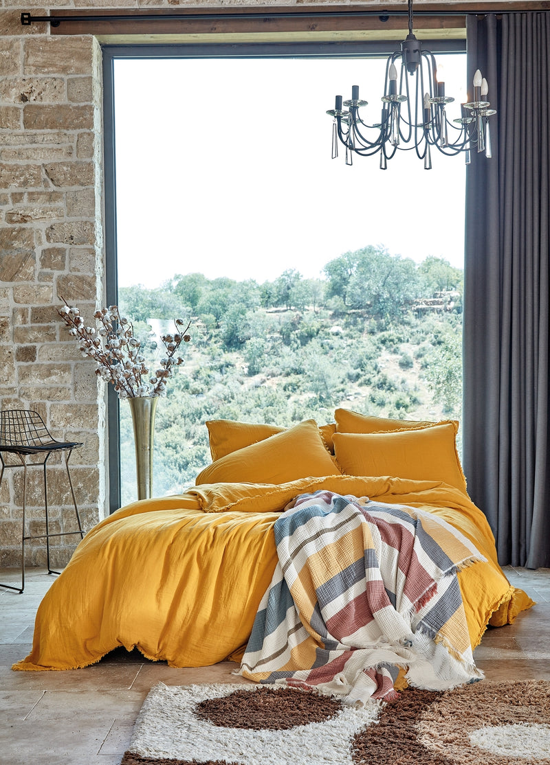 Shıne&Gloria Pamuk Çift Kişilik Müslin Nevresim&Yatak Örtüsü Takımı - Sarı