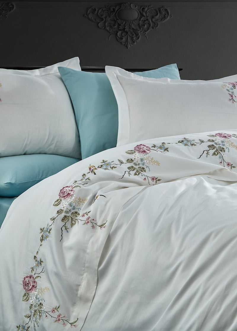 Rüya Pamuk Saten Çift Kişilik Nevresim Takımı - Krem