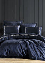 Nüans Pamuk Saten Çift Kişilik Nevresim Takımı - Lacivert