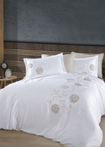 Sofia Pamuk Saten Jakarlı Çift Kişilik Nevresim Takımı - Beyaz