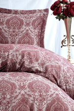 Pamuk Saten Jakarlı Çift Kişilik Nevresim Takımı - Carolina Bordo