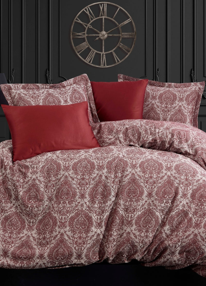Pamuk Saten Jakarlı Çift Kişilik Nevresim Takımı - Carolina Bordo