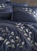 Cala Pamuk Saten Nakışlı Çift Kişilik Nevresim Takımı - Lacivert