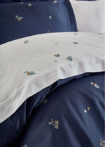 Двойной пододеяльник с шафрановым хлопковым атласом и вышивкой - темно-синий