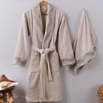 Pare Tek Kadın Pamuk Güpürlü Bornoz - Bej