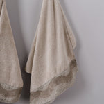 Pare Tek Kadın Pamuk Güpürlü Bornoz - Bej