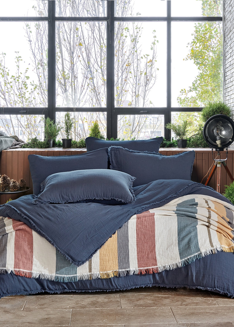 Shine&Gloria Müslin Nevresim&Yatak Örtüsü Takımı - İndigo