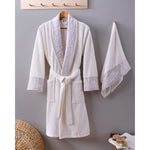 Sude Tek Kadın Pamuk Bornoz - Krem