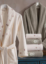 Vanessa Kadife Pamuk 6 Parça Krem Bej Bornoz Seti