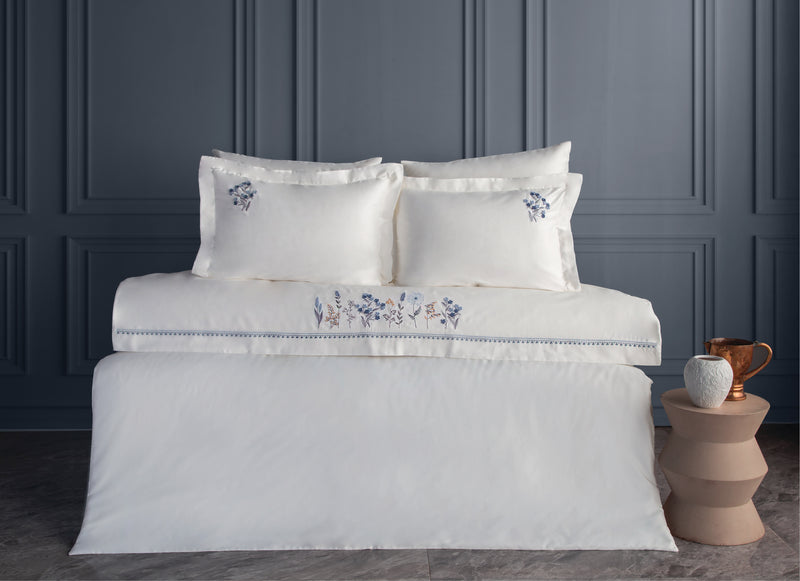 Veria Nakışlı & El İşi Pamuk Saten Nevresim Takımı - Lacivert