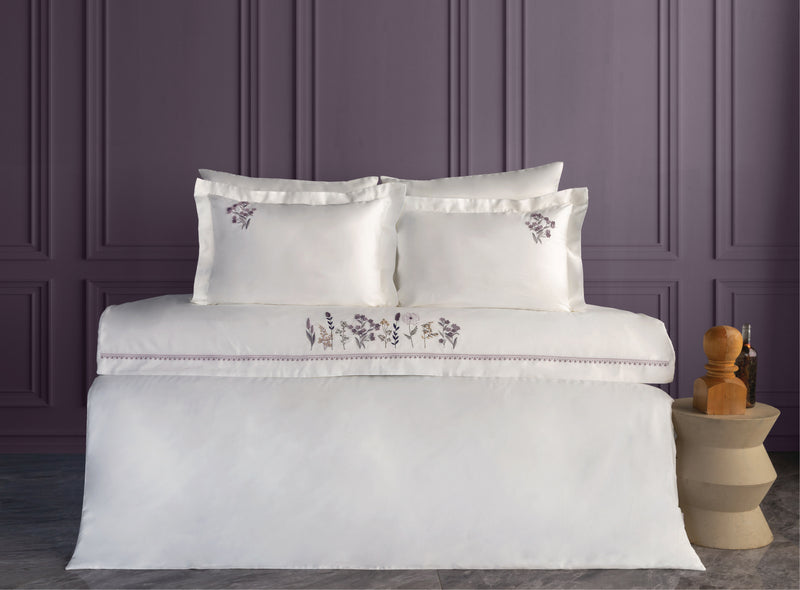 Veria Nakışlı & El İşi Pamuk Saten Nevresim Takımı - Mürdüm