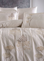 Zümra Nakışlı Pamuk Saten Nevresim Takımı - Bej